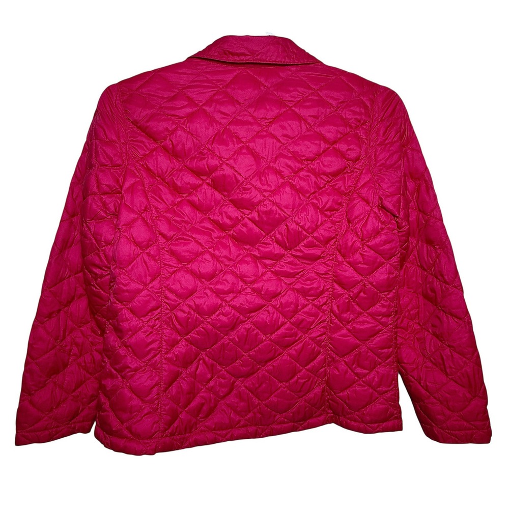 LL Bean Womens Quilted Jacket Pink Button Front Collared Diamond Stitch L Petite - Picture 10 of 11